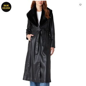 BLANK NYC Leather Trench Coat With Faux Fur Collar Size XL